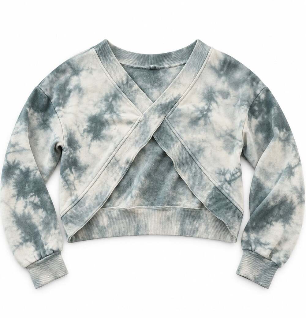 POL Tie Dye Cropped Sweatshirt Size S Blue Grey (z)